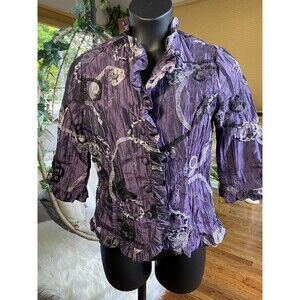 Dress Barn PURPLE CRINKLED FRONT COLLARED JACKET RIBBON ACCENT BLAZER SZ L